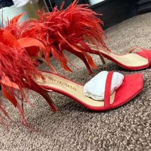 Stuart Weitzman Vibrant Red Feathered Heels